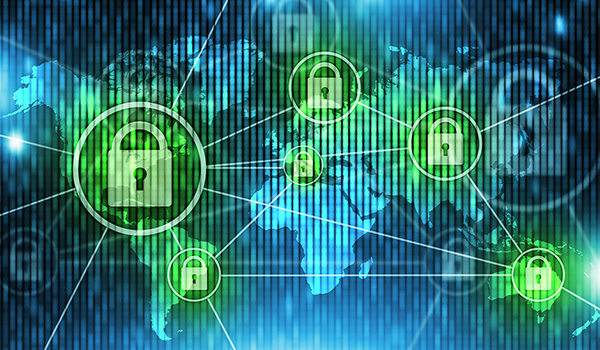 Auf dem Bild ist eine Weltkarte in Blau Tönen abgebildet. In Grün sind sechs Schlösser auf den verschiedenen Kontinenten dargestellt. Diese sind miteinander verbunden.