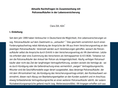 Zöll veröffentlicht zu Rechtsfragen bei Policenaufkäufen