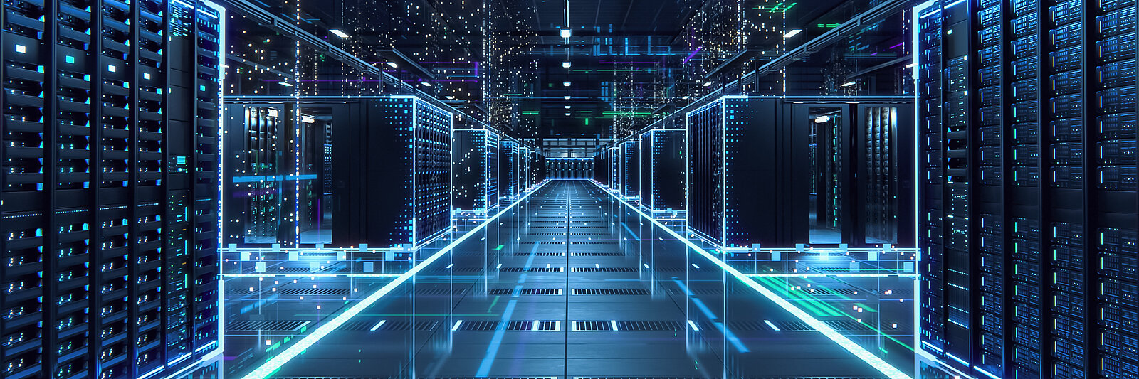 Es ist eine Illustration von einem Raum mit vielen Schränken. Dies soll einen Datenraum darstellen.